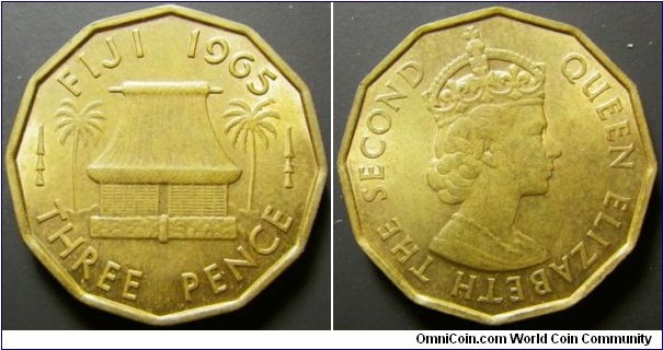 Fiji 1965 3 pence. Nice condition.  