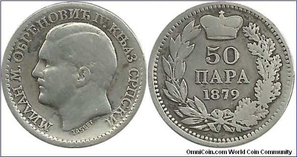 Serbia-Principality 50 Para 1879 - Ruler: Prince Milan Obrenović IV (1868–1882)