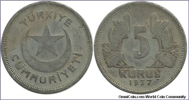 Turkey 5 Kurus 1937