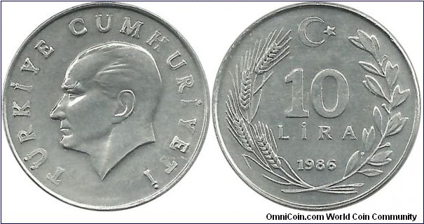 Turkey 10 Lira 1986