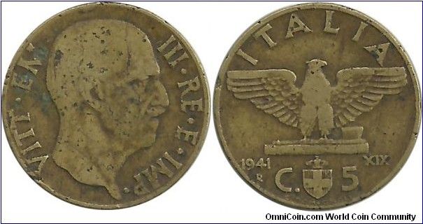 Italy-Kingdom 5 Centesimi 1941R-XIX