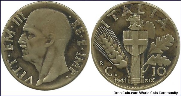 Italy-Kingdom 10 Centesimi 1941R-XIX