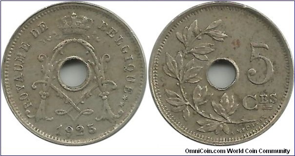 Belgium 5 Centimes 1925-Fr