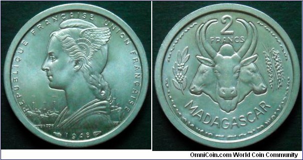 Madagascar 2 francs.
1948