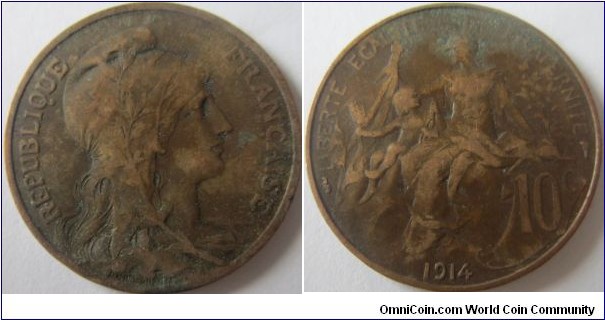 1914 10 centime, F grade