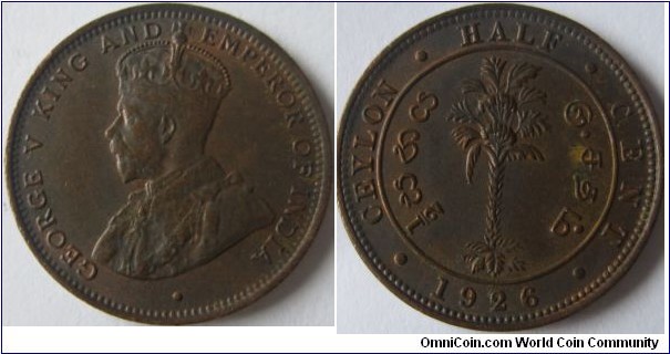 1926 1/2 cent, dark toning EF