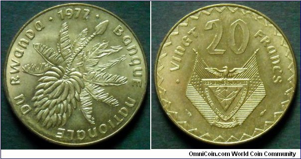 Rwanda 20 francs.
1977