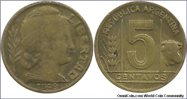 Argentina 5 Centavos 1949