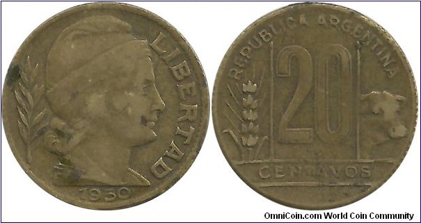 Argentina 20 Centavos 1950