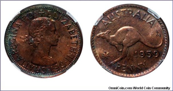 Australia Penny, 1959 Melbourne Mint, NCS Certified