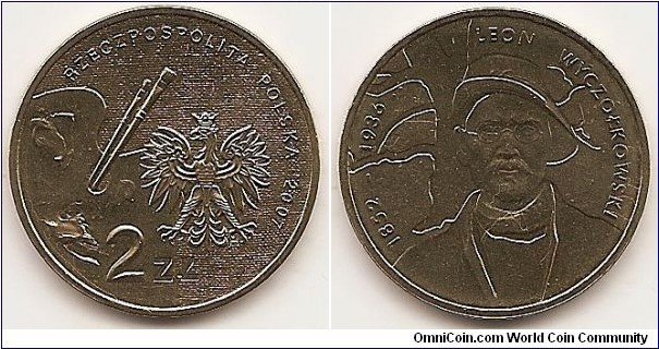 2 Zlote
Y#626
8.1500 g., Brass, 27 mm. Subject: Polish Painters of the Turn of 19th & 20th Centuries Obv: An image of the Eagle established as the State Emblem of the Republic of Poland. On the left-hand side, a palette and two paint brushes. At the bottom a semicircular inscription, 2 ZŁ, at the top a semicircular inscription, RZECZPOSPOLITA POLSKA, and the notation of the year of issue: 2007. The Mint’s mark under the Eagle’s left leg, M/W Rev: An image of Leon Wyczółkowski, in accordance with the self-portrait of 1927, against the background of a stylized detail of the picture ”Dęby rogalińskie” (Oak trees of Rogalin) by Leon Wyczółkowski, 1926. On the right-hand side, a semicircular inscription, LEON WYCZÓ¸KOWSKI, and on the lefthand side a semicircular inscription, 1852–1936 Edge: : An inscription, NBP, eight times repeated, every second one inverted by 180 degrees, separated by stars. Obv. designer: Ewa Tyc-Karpińska Rev. designer: Ewa Olszewska–Borys