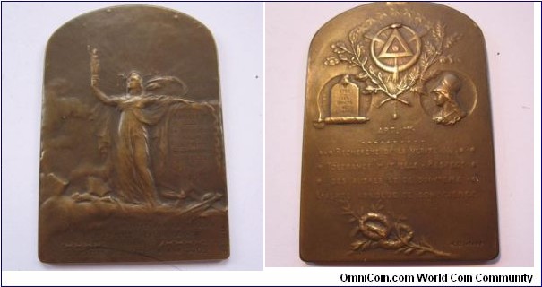 1905 France Eglise De L Etat/Churches of The State Medal by Rozet. Bronze: 60X41MM
