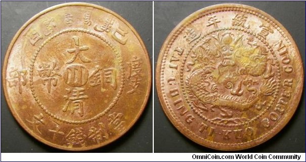 China 1909 Sichuan Province 10 cash. Restrike in 1980s? Weight: 7.27g 