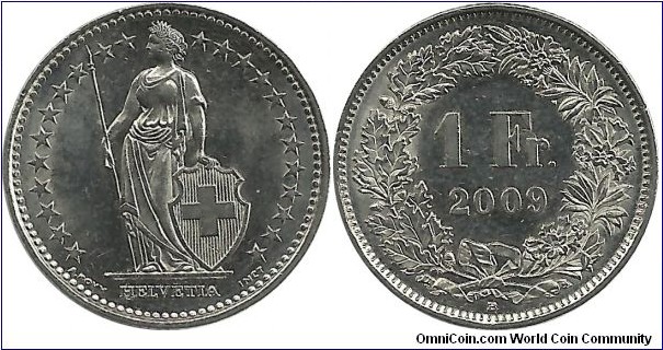 Switzerland 1 Franc 2009B