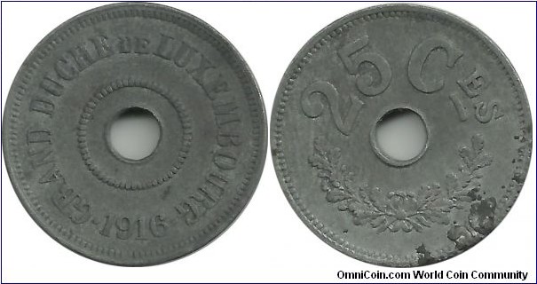 Luxembourg 25 Centimes 1916 (Zn)