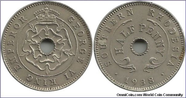 SouthernRhodesia ½ Penny 1938