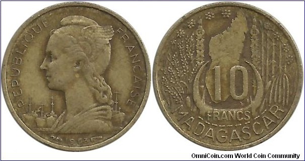 Madagaskar-French 10 Francs 1953