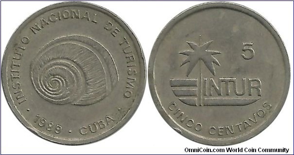 Cuba-INTUR 5 Centavos 1989