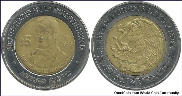 Mexico 5 Pesos 2008 - Bicentennary of Mexican Independence-Hermenegildo Galeana