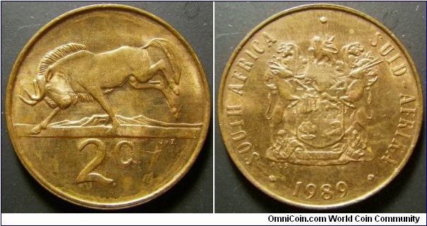 South Africa 1989 2 cents. Weight: 4.02g. 