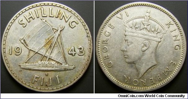 Fiji 1943 1 shilling. Mintmark: S. 