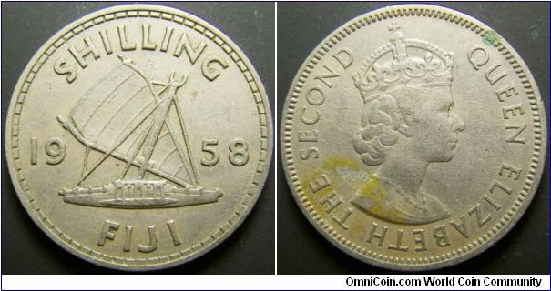 Fiji 1958 1 shilling. Some stain.  