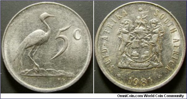 South Africa 1981 5 cents. Weight: 2.51g. 