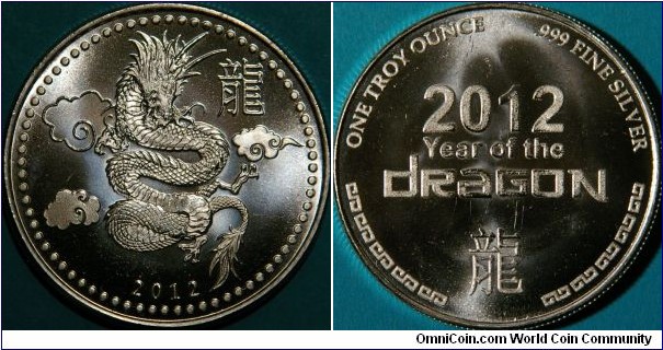 year of the dragon.  1oz bullion coin. Ag, 36mm