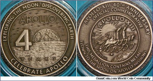 NASA Apollo 40th Anniversary Commemorative.  With three flying horses of the Apollo 13 crew patch.  Contains metal flown to the moon.  44mm