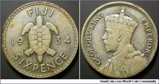 Fiji 1934 6 pence. 