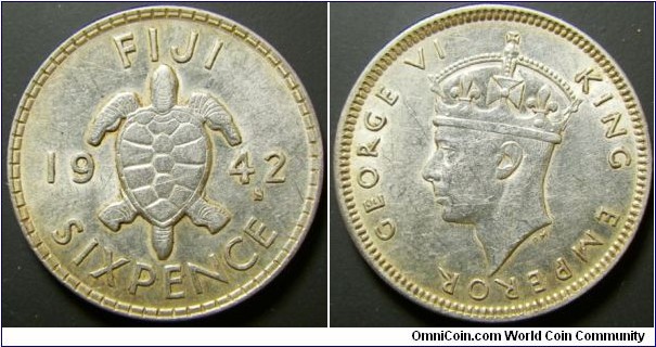 Fiji 1942 6 pence, mintmark S. 