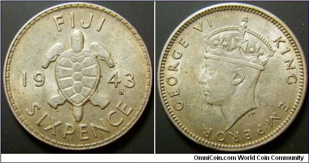Fiji 1943 6 pence, mintmark S. 
