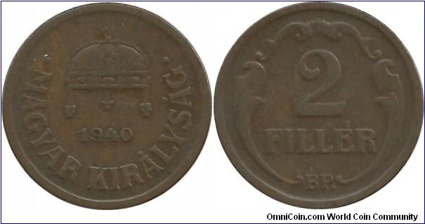 Hungary-Kingdom 2 Filler 1940 (Bronze)