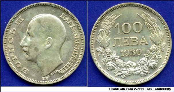100 Leva.
Tsar Boris III (1918-1943).
*BP* - Budapesht mint.
Mintage 1,556,000 units.


Ag500f. 20gr.