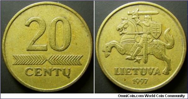 Lithuania 1997 20 cents. Weight: 4.76g. 