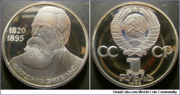 Russia 1985 1 ruble commemorating Fedrik Engels, struck in proof condition. This is not the restrike version. 