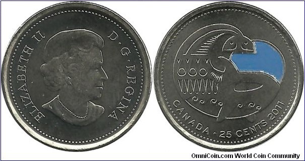 Canada 25 Cents 2011-Orca Whale-blue