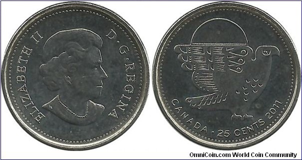 Canada 25 Cents 2011-Peregrine Falcon