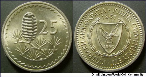 Cyprus 1963 25 mils. Weight: 2.84g. 