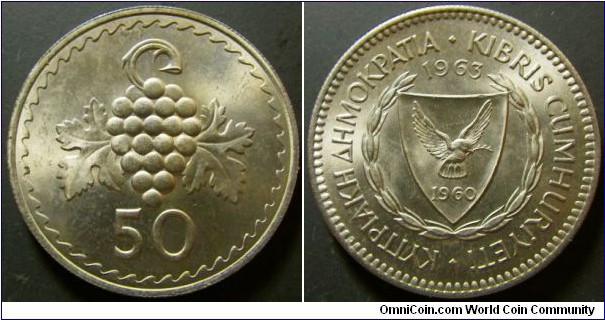 Cyprus 1963 50 mils. Weight: 5.60g. 