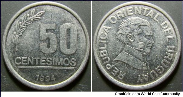 Uruguay 1994 50 centesimos. Weight: 3.05g. 