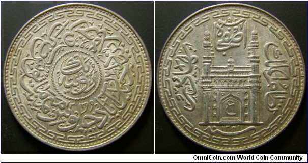 India Hyderabad rupee 1341 (1922?). Nice looking coin. Weight: 11.30g. 