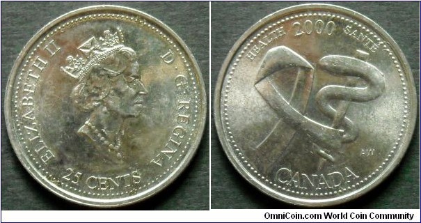 Canada 25 cents.
2000, Health/Sante