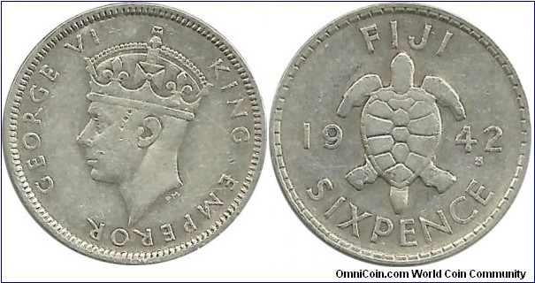 Fiji 6 Pence 1942S