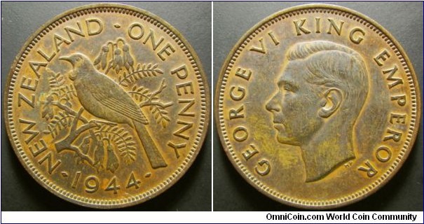 New Zealand 1944 1 penny. Weight: 9.31g