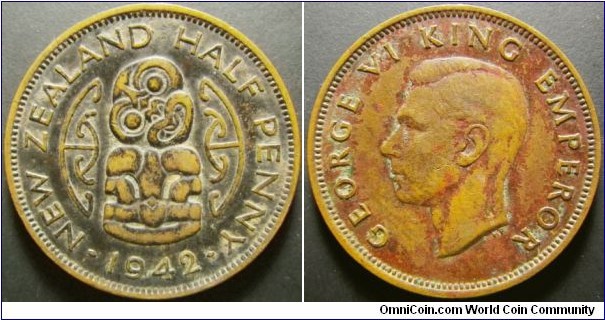 New Zealand 1942 half penny. Weight: 5.64g. 