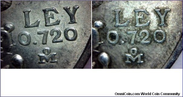 Mexico 25 Pesos 1968 Left: Type1 - Right: Type2