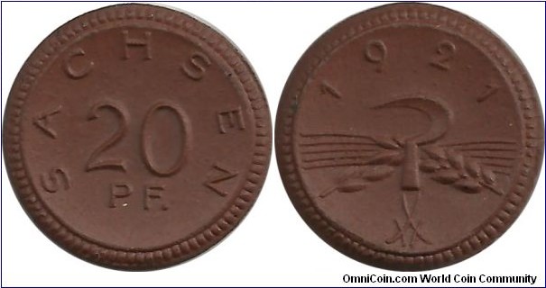 DeutschesReich-Sachsen 20 Pfennig 1921 - Germany-Saxony Porcelain, Notgeld coin
(Freistaat Sachsen)