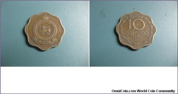 10 Cents Ceylon (Srilanka)   circulated nickel brass coin. Very Rare. 