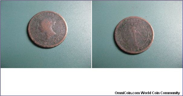 1/2 Cent British Ceylon (Srilanka) Circulated bronz Queen Victoria Very Rare Coin.